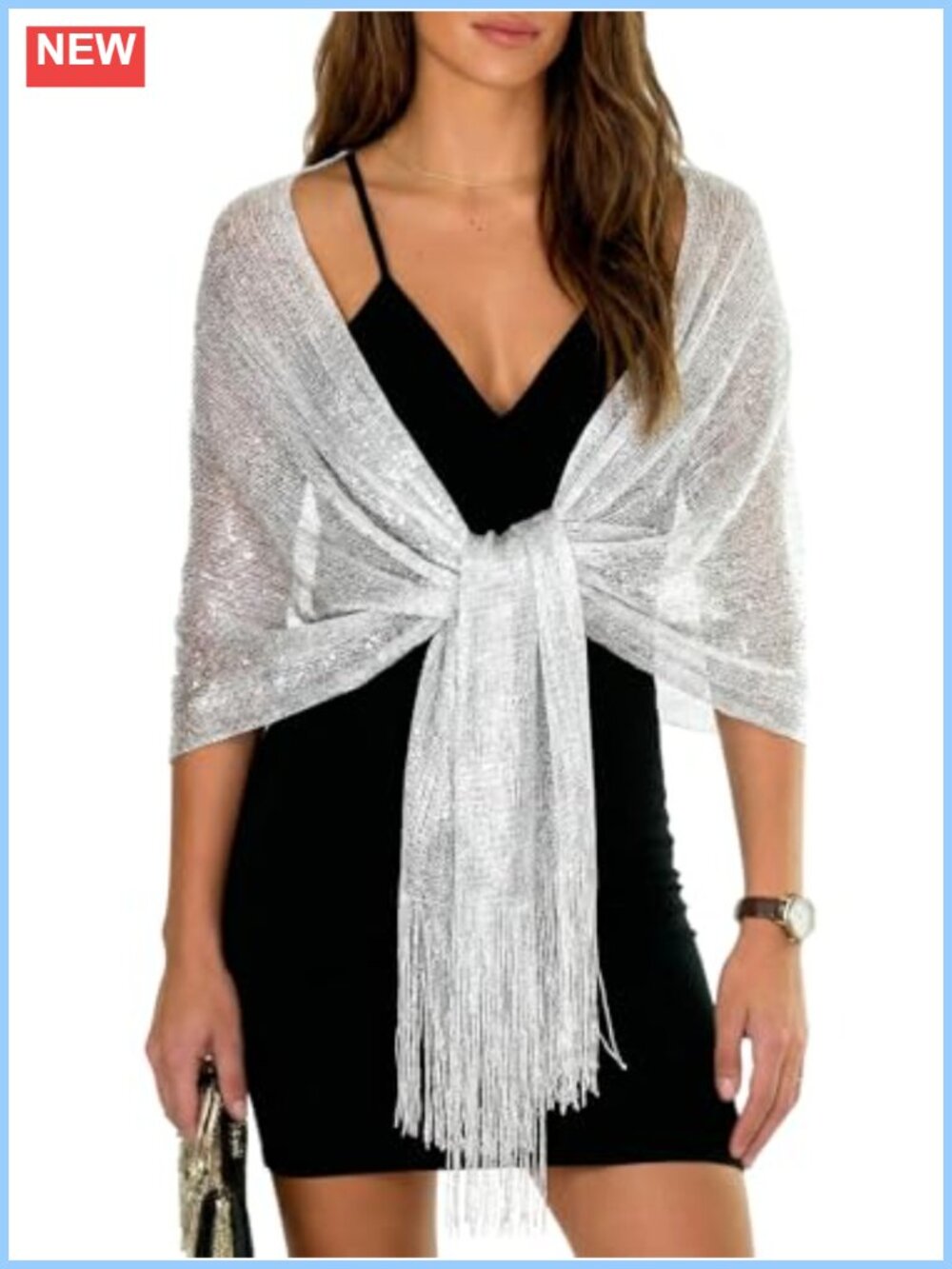 Metallic Glitter Evening Shawl Wrap with Buckle One Size